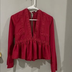 Double V Tie Back Guipure Lace Peplum Top